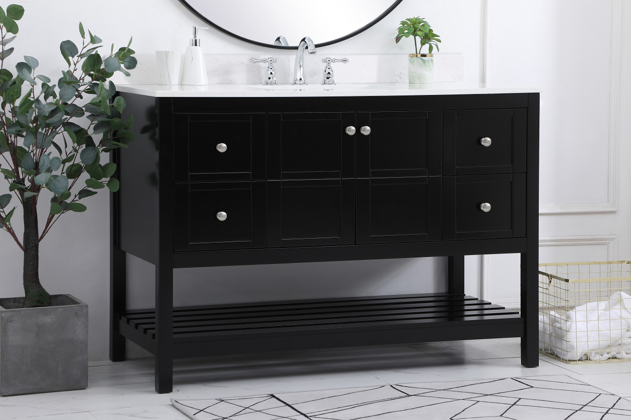 Elegant Decor VF16448BK-BS 48 inch Single Bathroom Vanity in Black with Backsplash