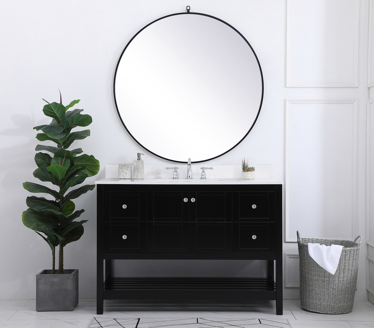 Elegant Decor VF16448BK-BS 48 inch Single Bathroom Vanity in Black with Backsplash