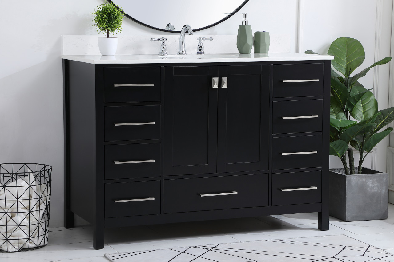 Elegant Decor VF18848BK-BS 48 inch Single Bathroom Vanity in Black with Backsplash
