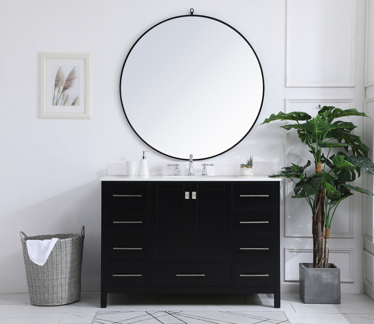 Elegant Decor VF18848BK-BS 48 inch Single Bathroom Vanity in Black with Backsplash