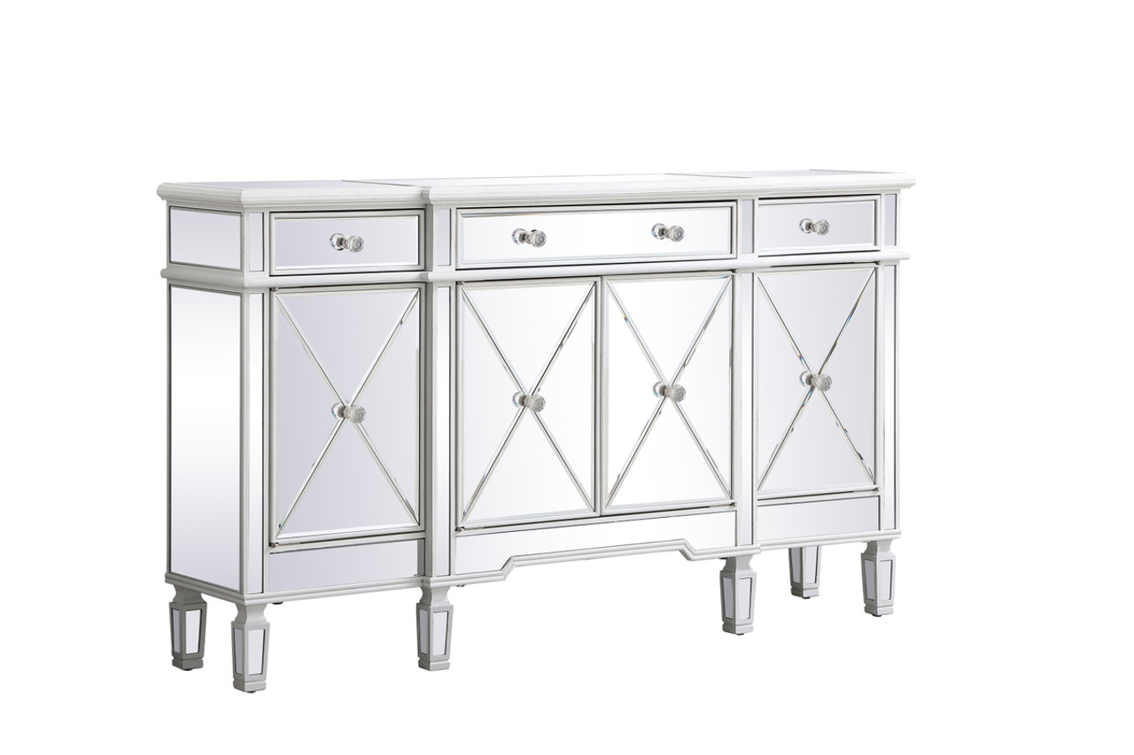 Elegant Decor MF6-1001AW 60 inch mirrored credenza in antique white