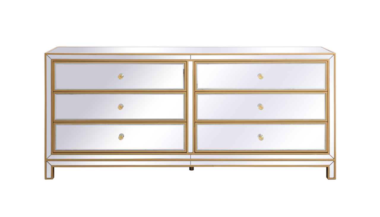 Elegant Décor MF73672G Reflexion 72 in. mirrored six drawer chest in gold