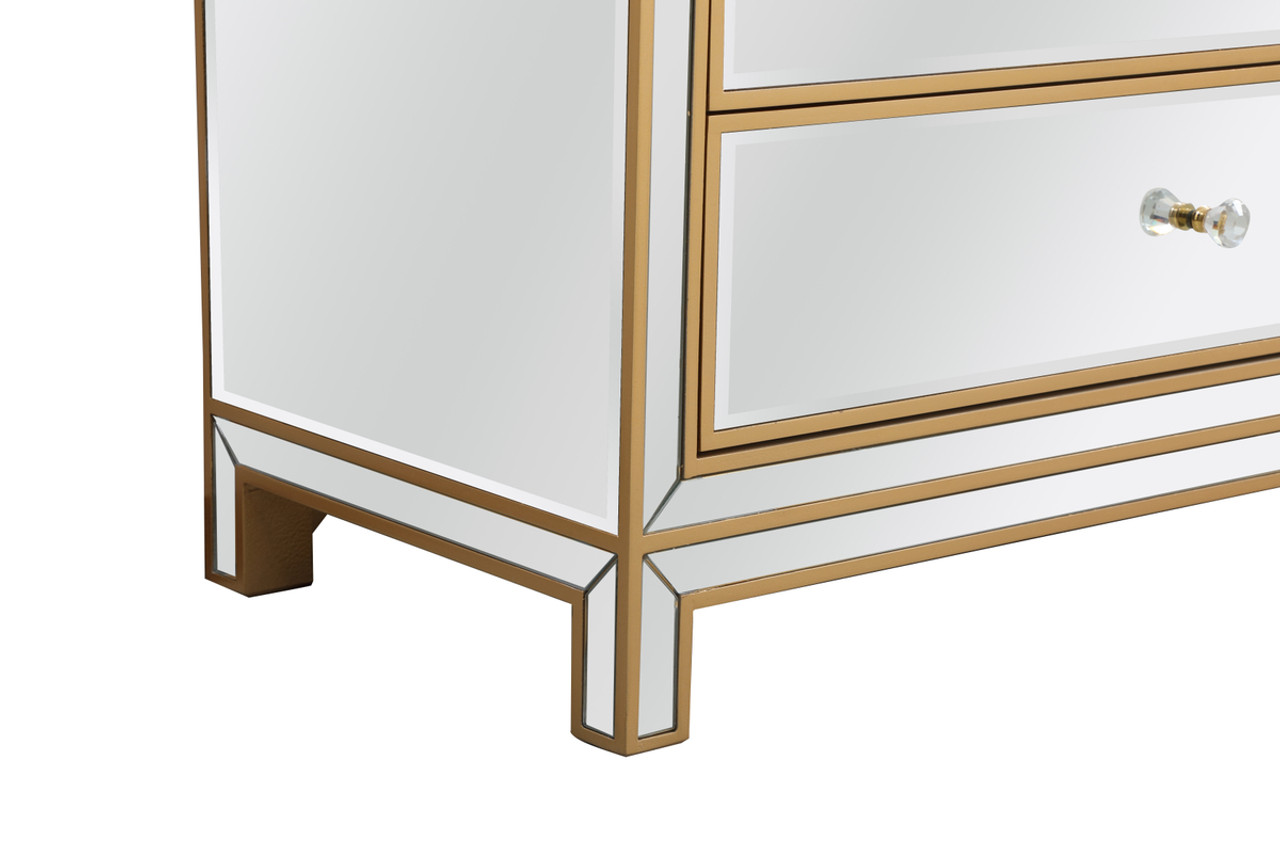 Elegant Décor MF73672G Reflexion 72 in. mirrored six drawer chest in gold