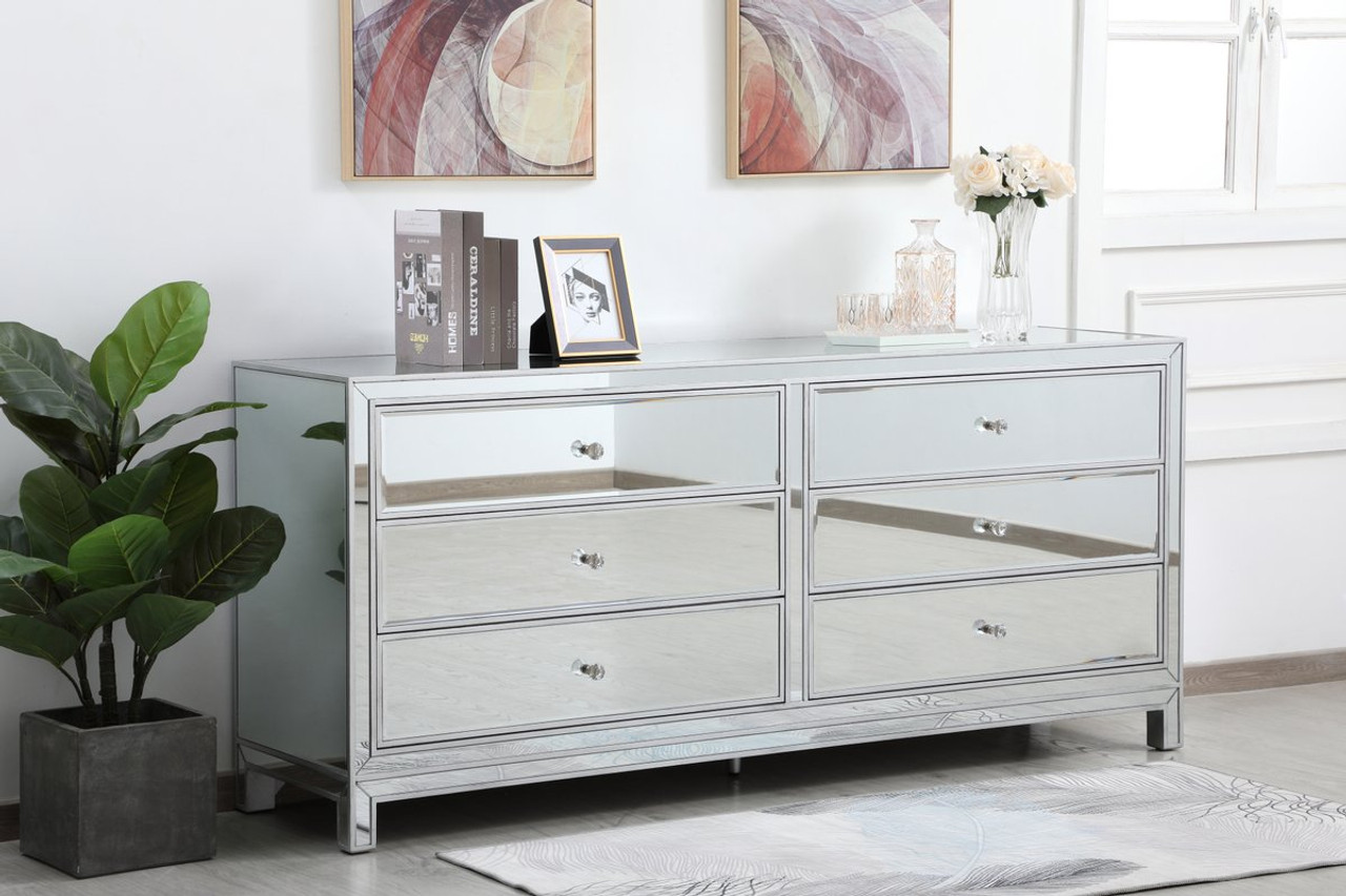 Elegant Décor MF73672S Reflexion 72 in. mirrored six drawer chest in antiqueSilver Elegant Décor MF73672S Reflexion 72 in. mirrored six drawer chest in antiqueSilver