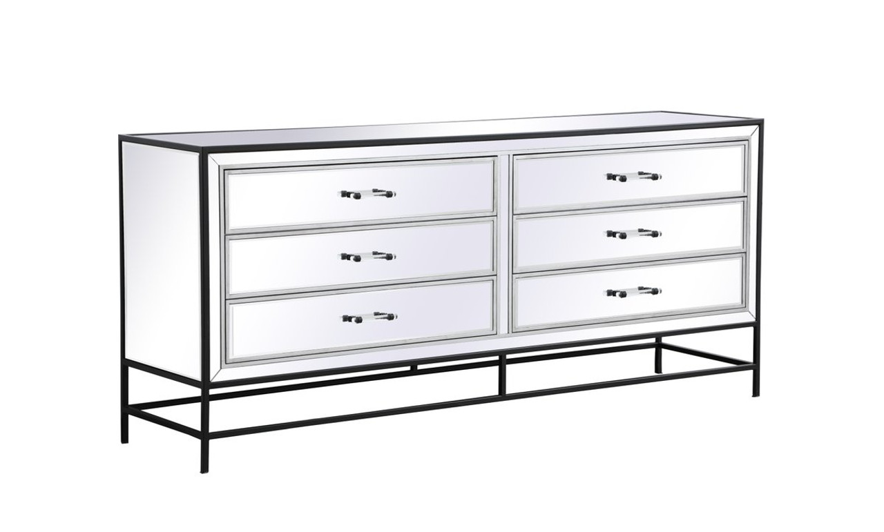 Elegant Décor MF73672BK James 72 in. mirrored six drawer chest in black