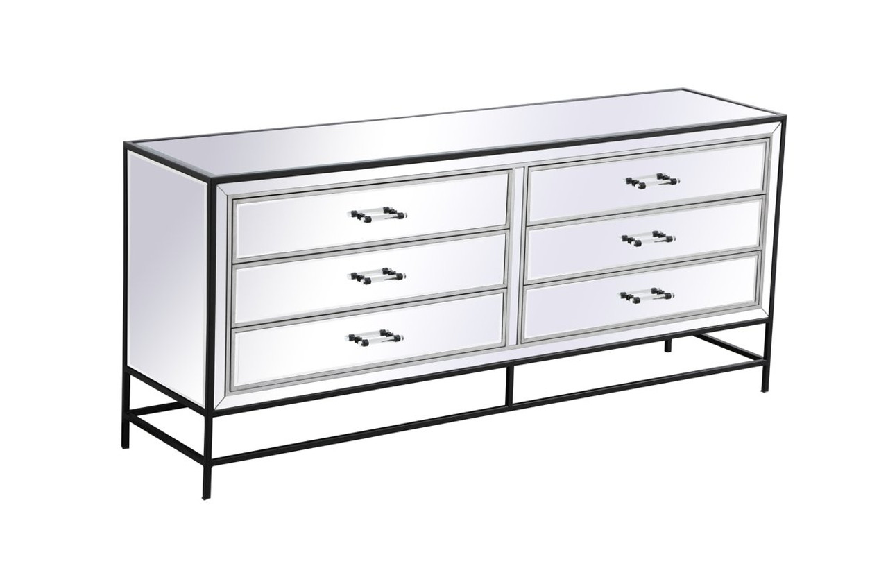 Elegant Décor MF73672BK James 72 in. mirrored six drawer chest in black