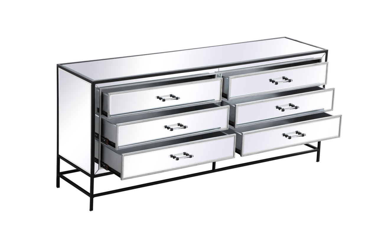 Elegant Décor MF73672BK James 72 in. mirrored six drawer chest in black