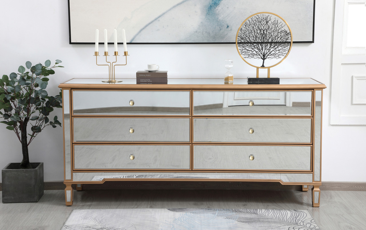 Elegant Décor MF63672G Contempo 72 in. mirrored chest in antique gold Elegant Décor MF63672G Contempo 72 in. mirrored chest in antique gold