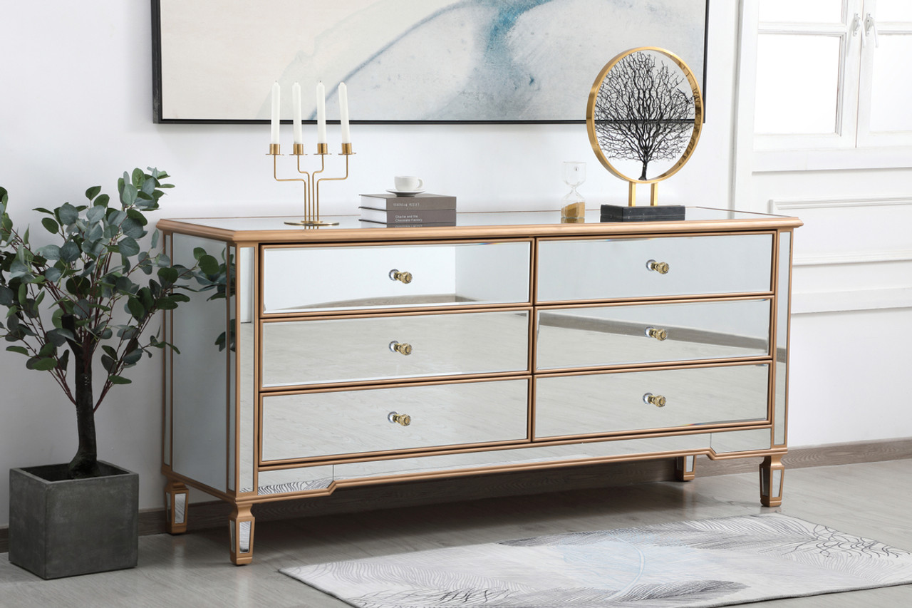 Elegant Décor MF63672G Contempo 72 in. mirrored chest in antique gold Elegant Décor MF63672G Contempo 72 in. mirrored chest in antique gold