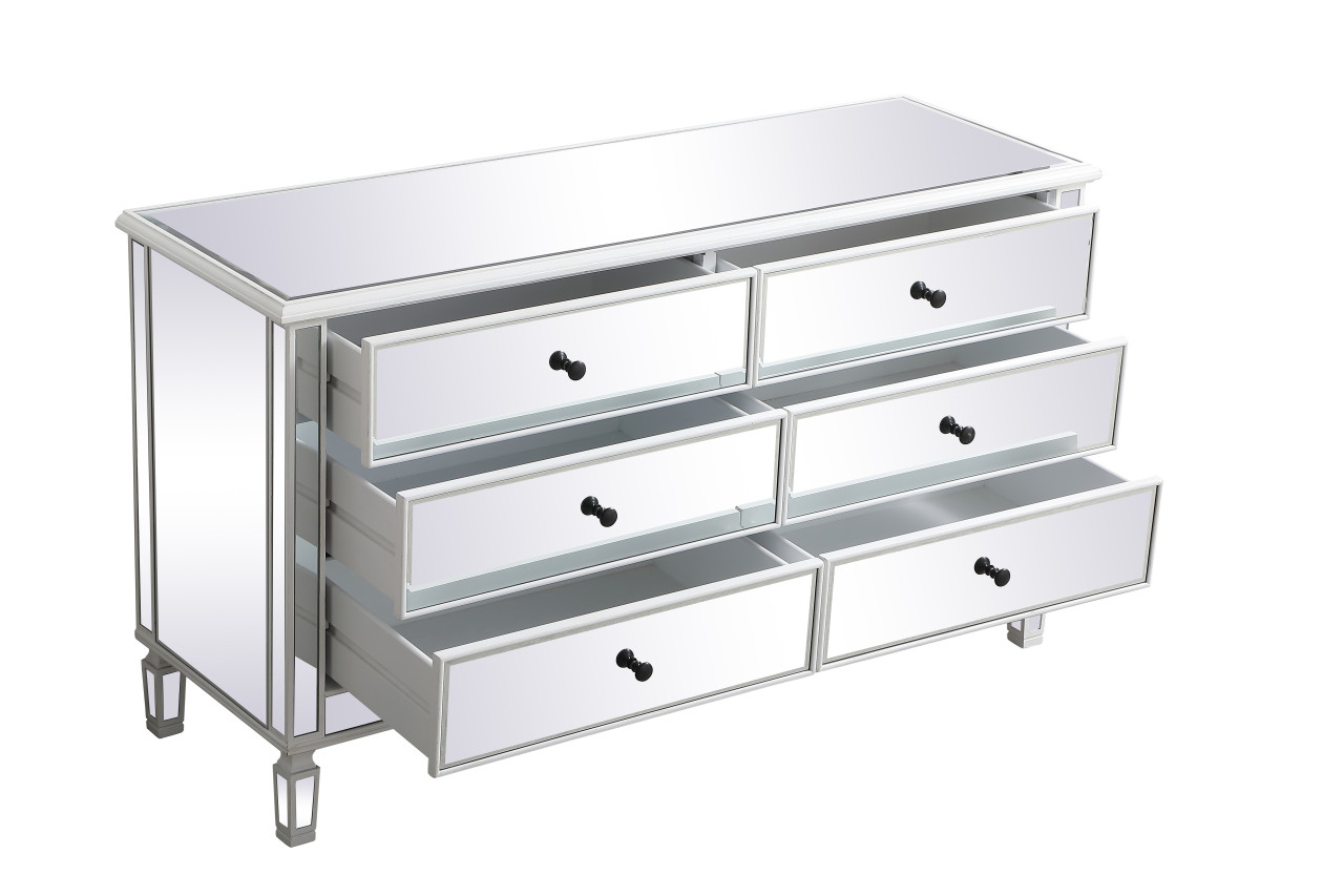 Elegant Decor MF6-1036AW 60 inch mirrored 6 drawer chest in antique white