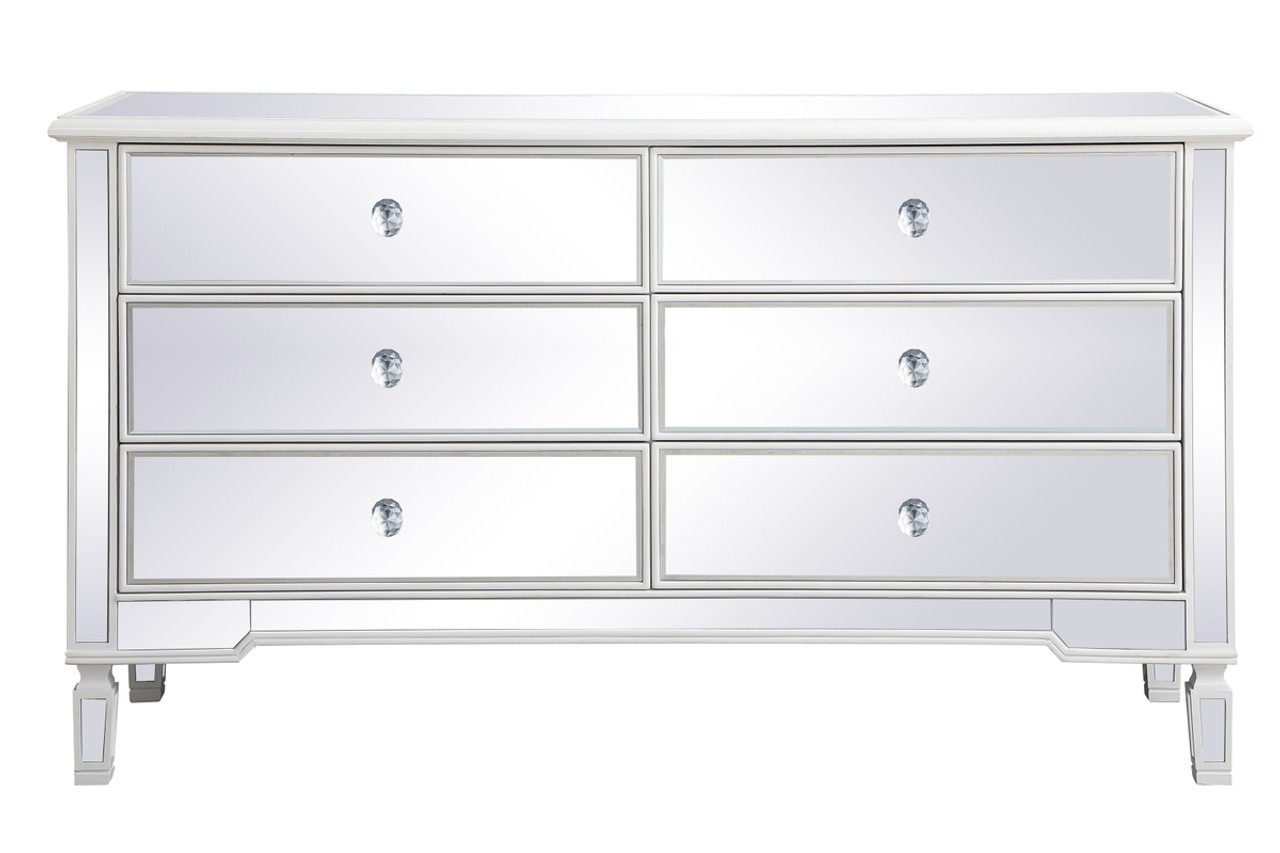 Elegant Decor MF6-1036AW 60 inch mirrored 6 drawer chest in antique white