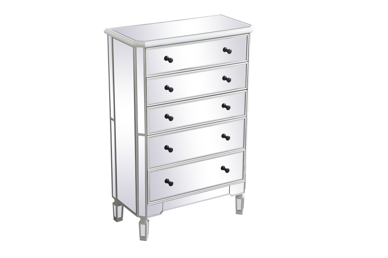 Elegant Decor MF6-1026AW 33 inch mirrored 5 drawer chest in antique white