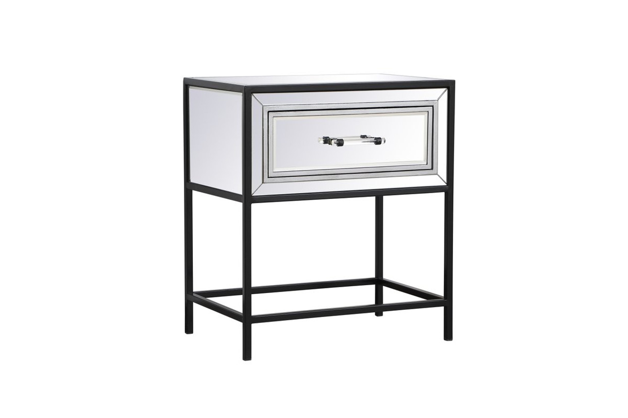 Elegant Decor MF73015BK 21 inch mirrored one drawer end table in black Elegant Decor MF73015BK 21 inch mirrored one drawer end table in black