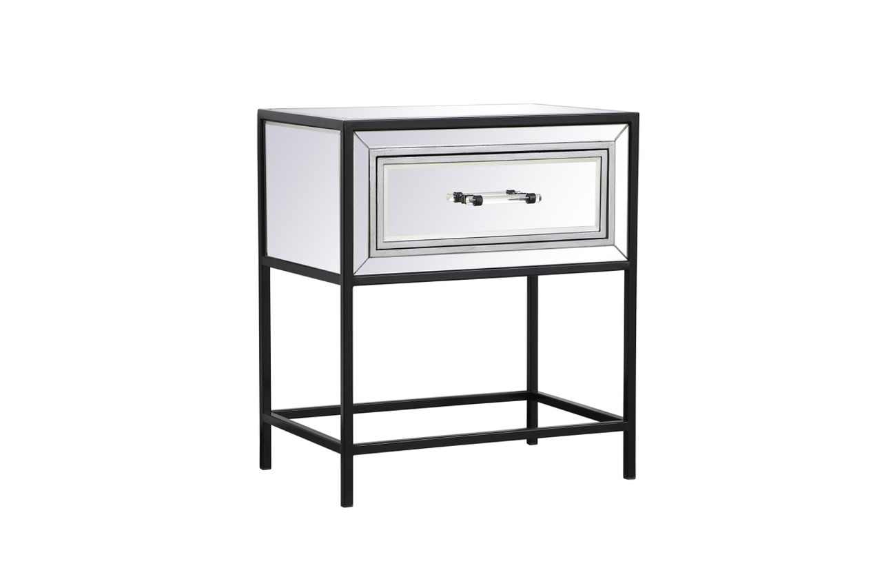 Elegant Decor MF73015BK 21 inch mirrored one drawer end table in black