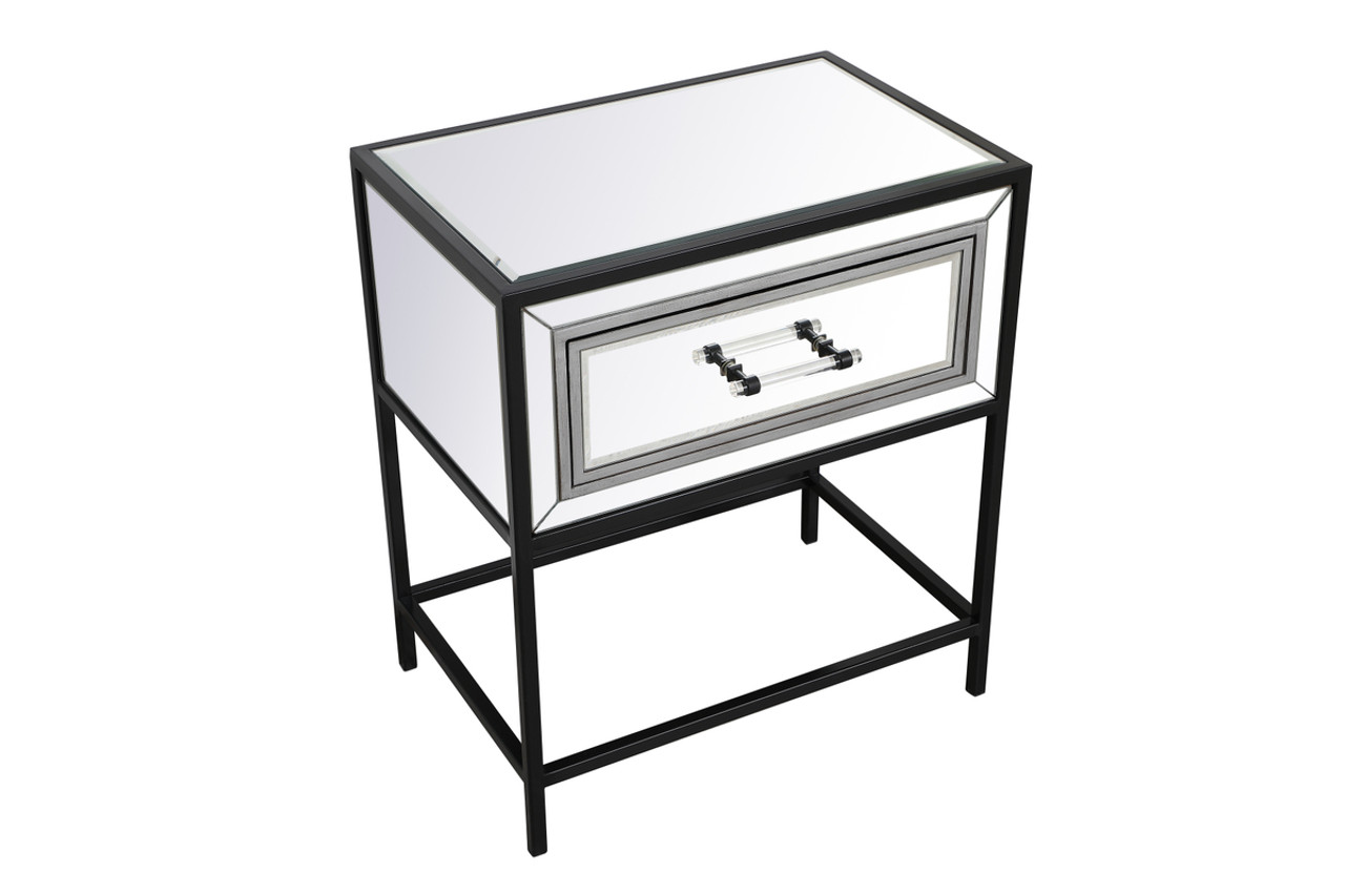 Elegant Decor MF73015BK 21 inch mirrored one drawer end table in black Elegant Decor MF73015BK 21 inch mirrored one drawer end table in black