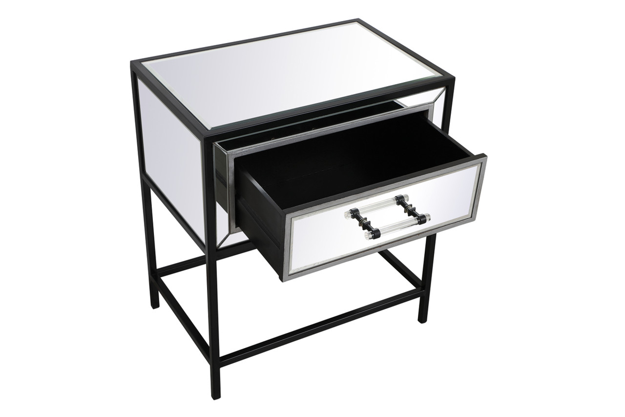 Elegant Decor MF73015BK 21 inch mirrored one drawer end table in black