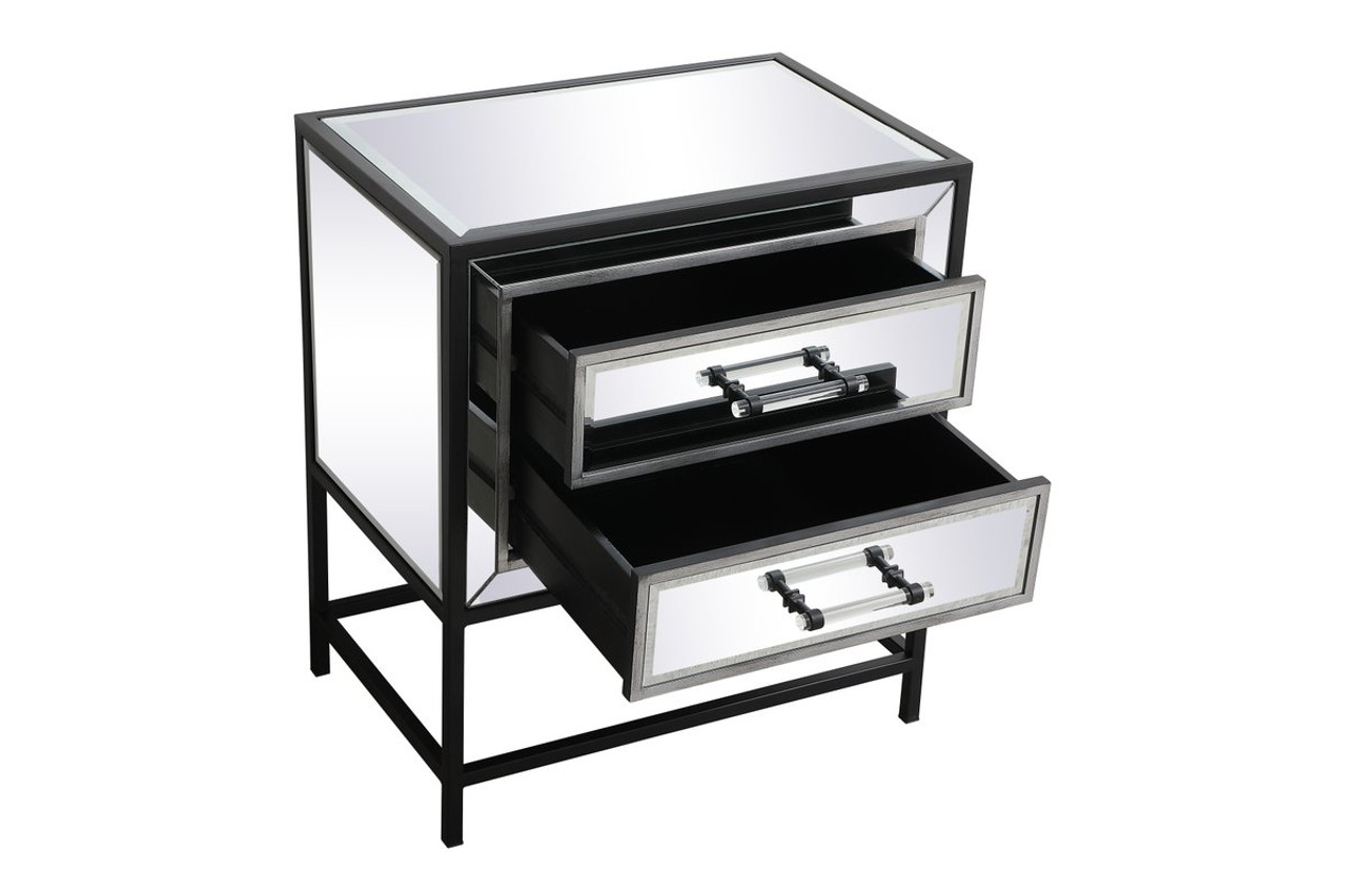 Elegant Decor MF73016BK 21 inch mirrored two drawers end table in black