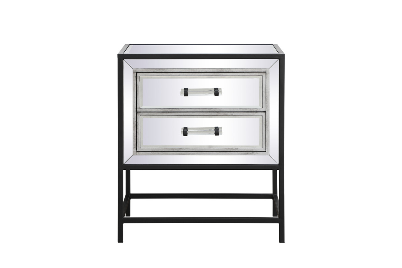 Elegant Decor MF73016BK 21 inch mirrored two drawers end table in black