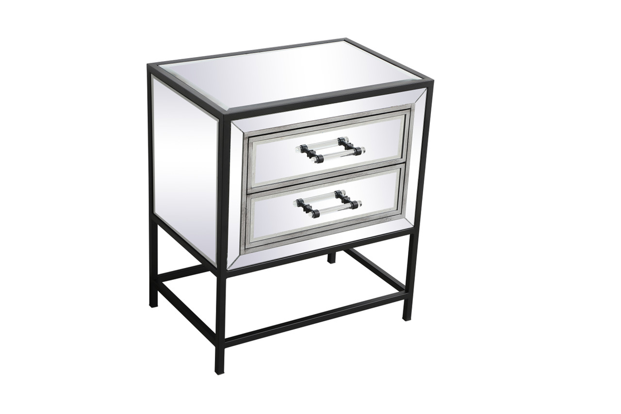 Elegant Decor MF73016BK 21 inch mirrored two drawers end table in black