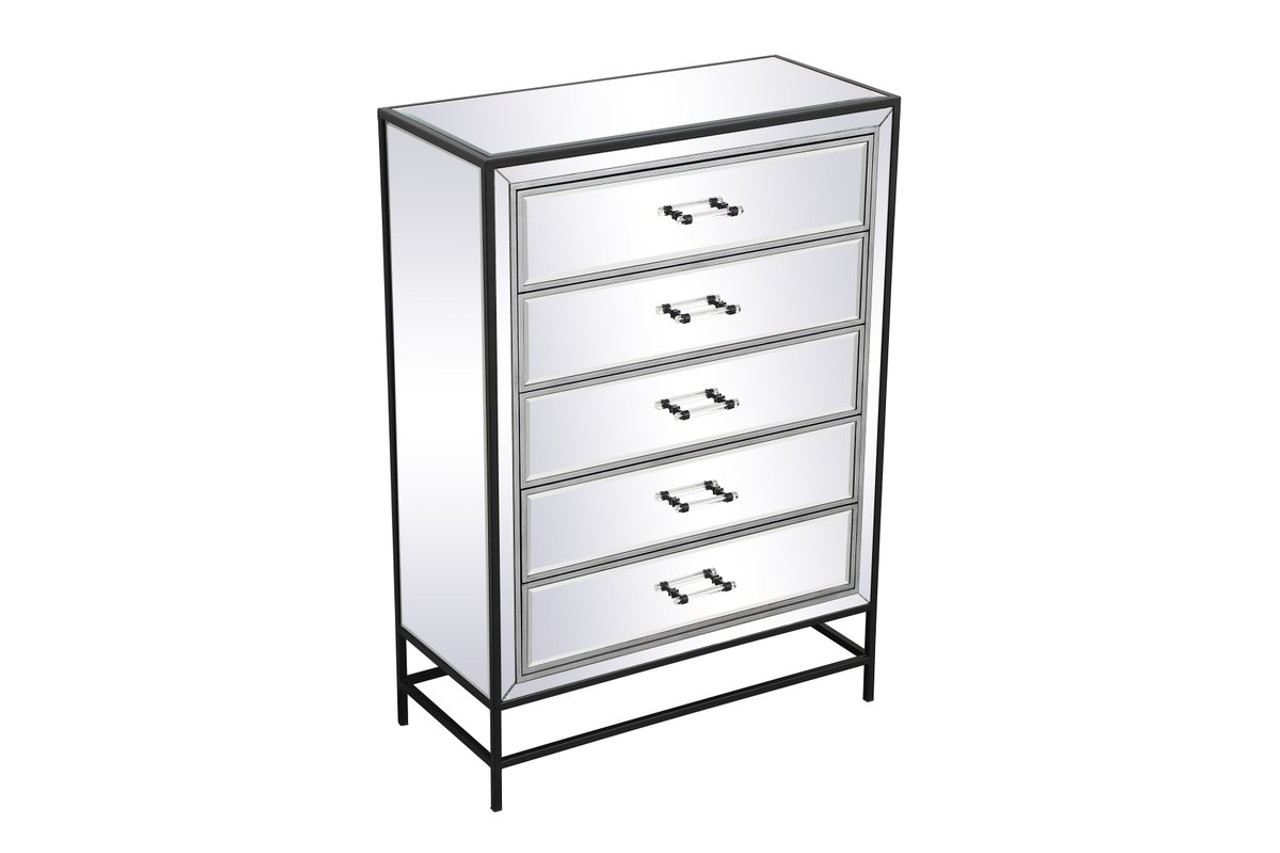 Elegant Decor MF73017BK 48 inch mirrored 6 drawers chest in black