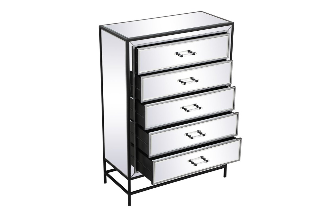 Elegant Decor MF73017BK 48 inch mirrored 6 drawers chest in black