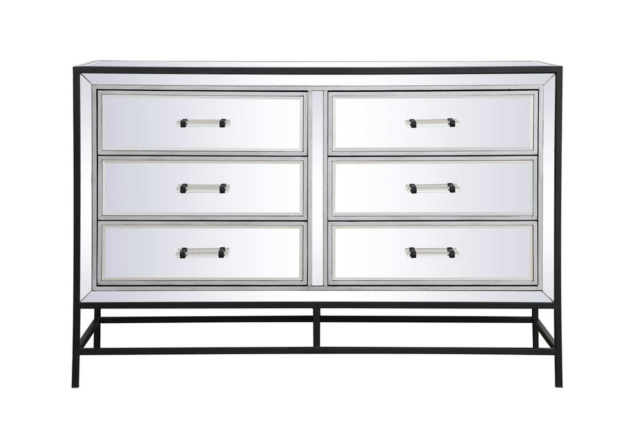 Elegant Decor MF73017BK 48 inch mirrored 6 drawers chest in black