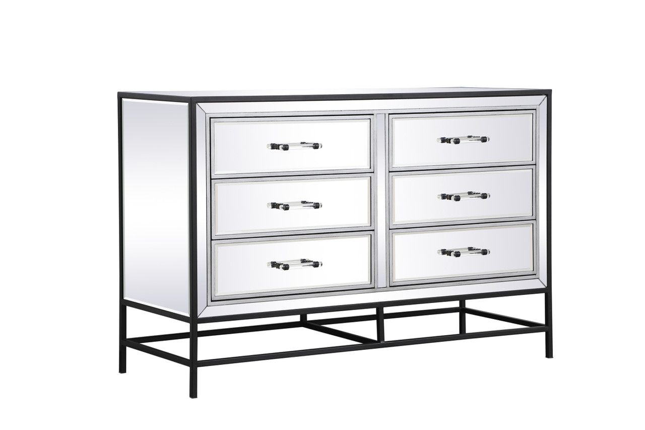 Elegant Decor MF73017BK 48 inch mirrored 6 drawers chest in black