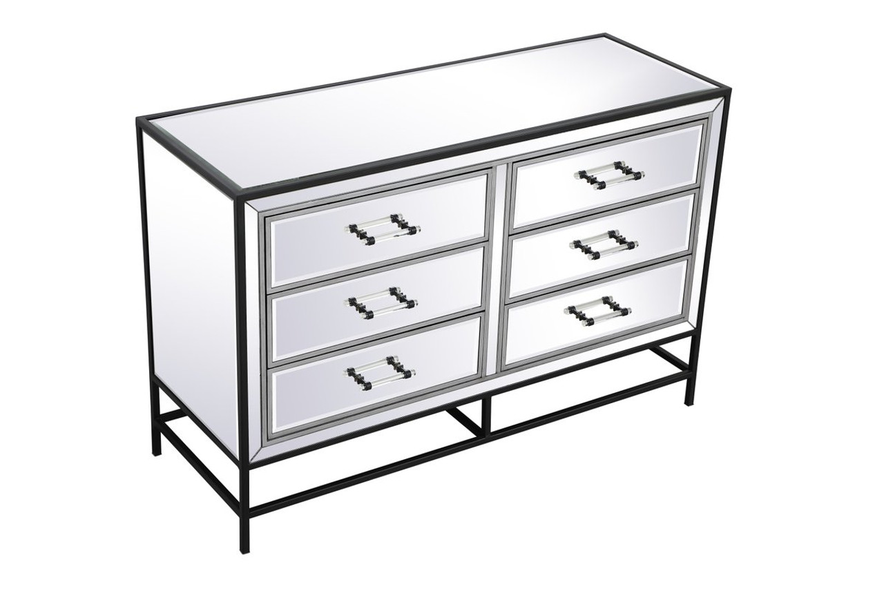 Elegant Decor MF73026BK 34 inch mirrored 5 drawers chest in black