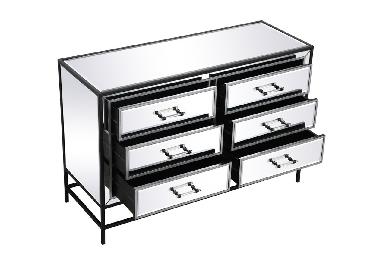 Elegant Decor MF73026BK 34 inch mirrored 5 drawers chest in black