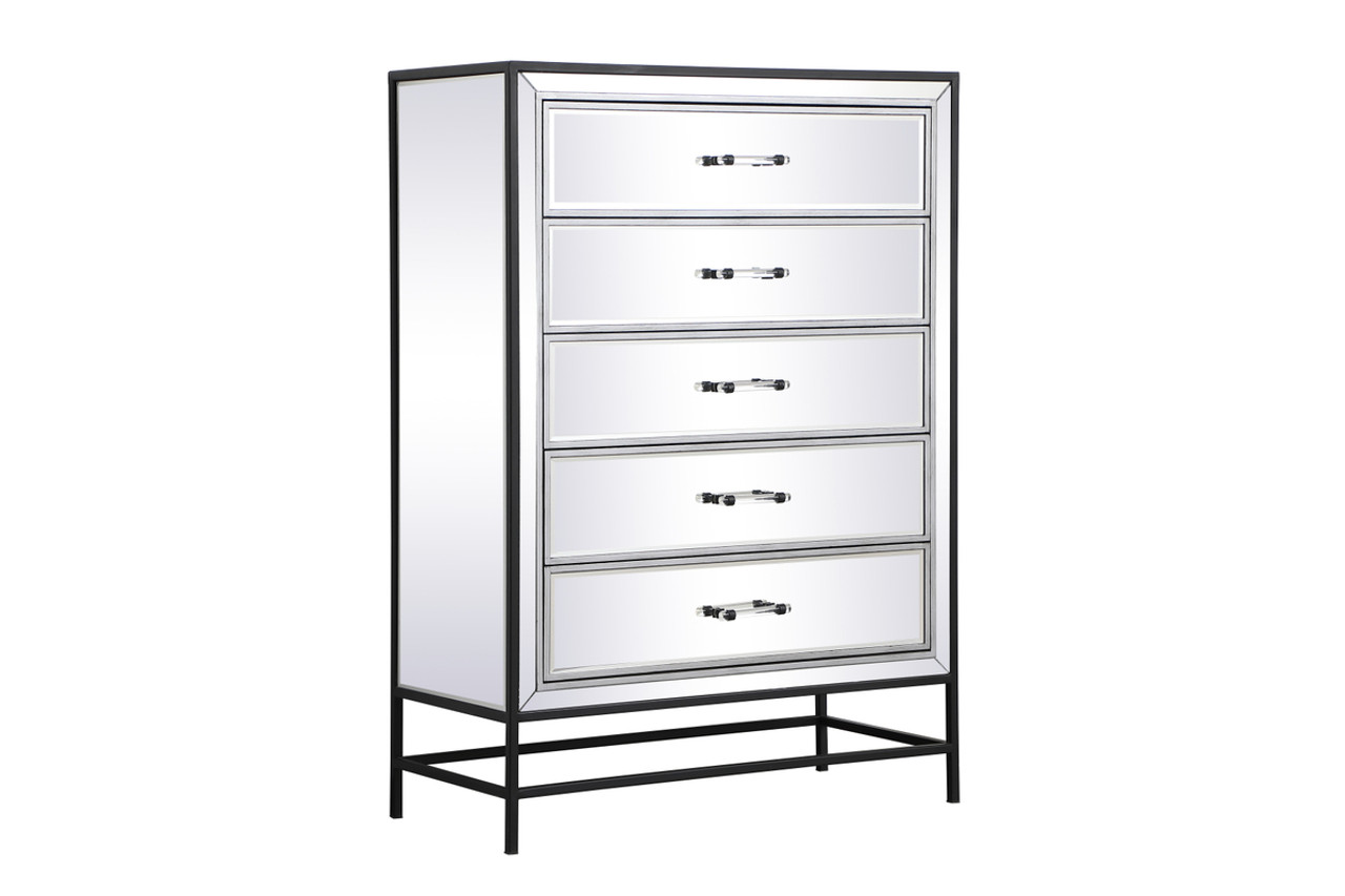 Elegant Decor MF73026BK 34 inch mirrored 5 drawers chest in black