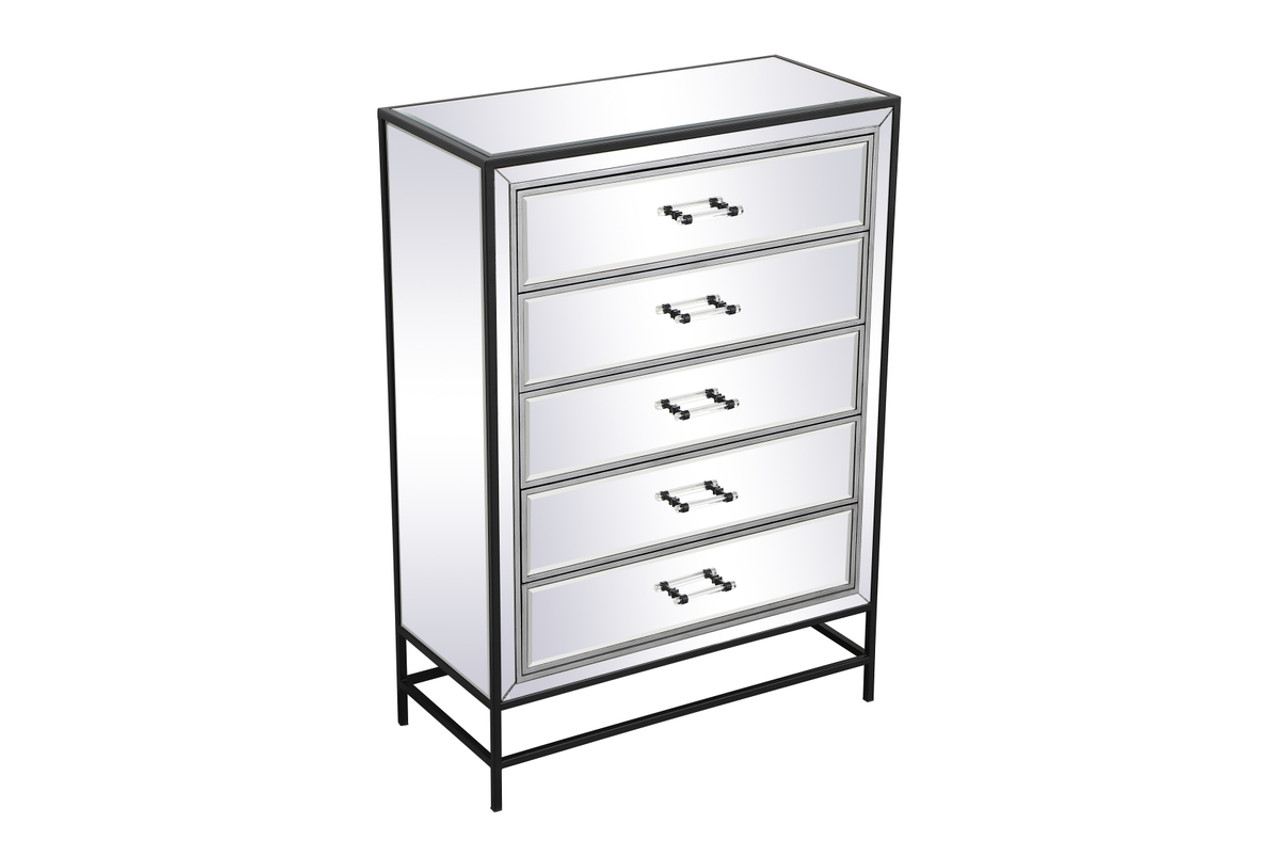 Elegant Decor MF73026BK 34 inch mirrored 5 drawers chest in black