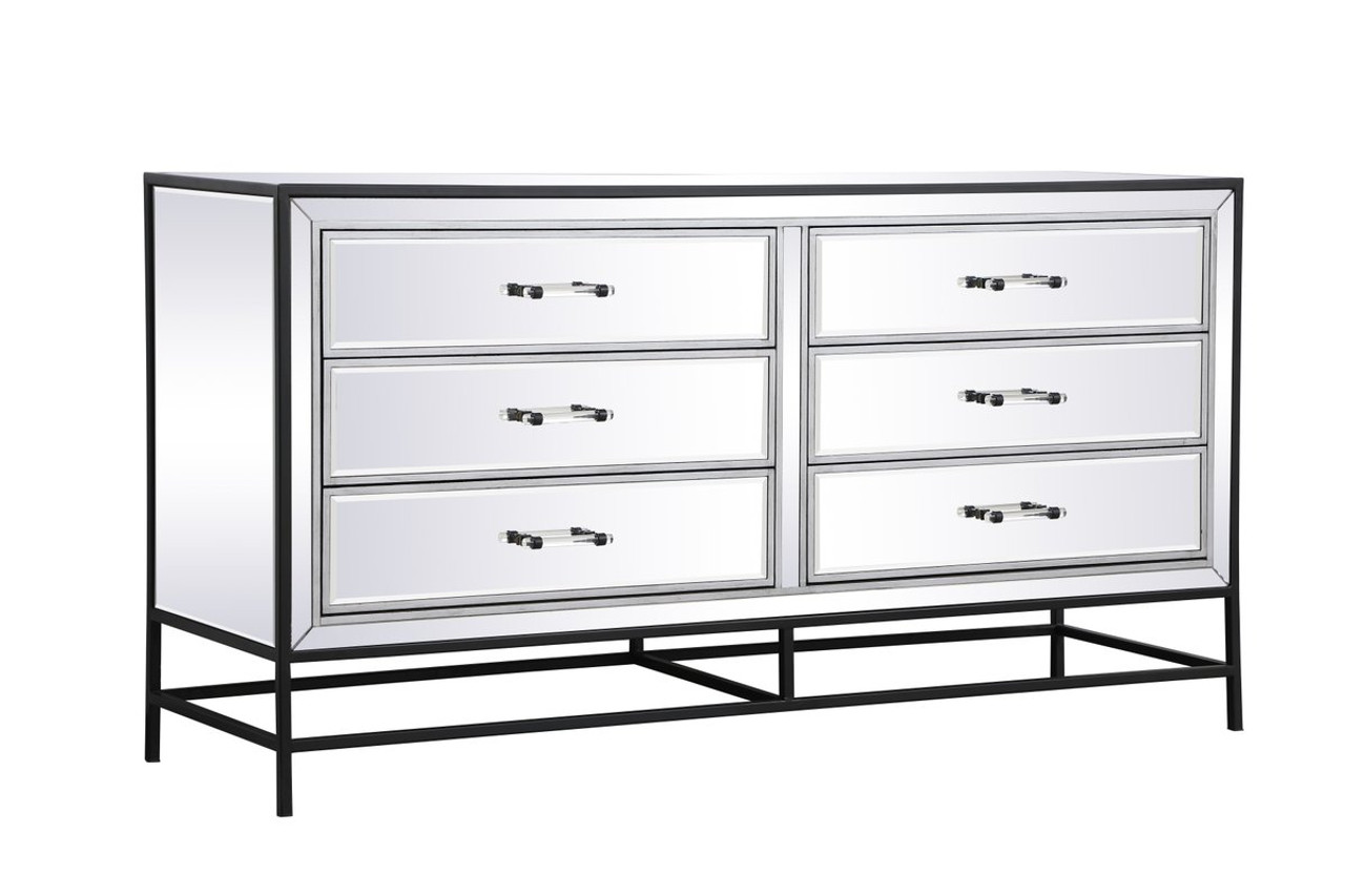 Elegant Decor MF73036BK 60 inch mirrored 6 drawers chest in black