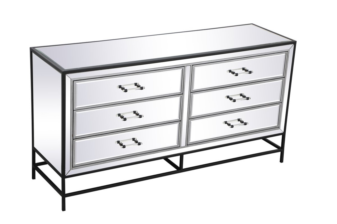 Elegant Decor MF73036BK 60 inch mirrored 6 drawers chest in black