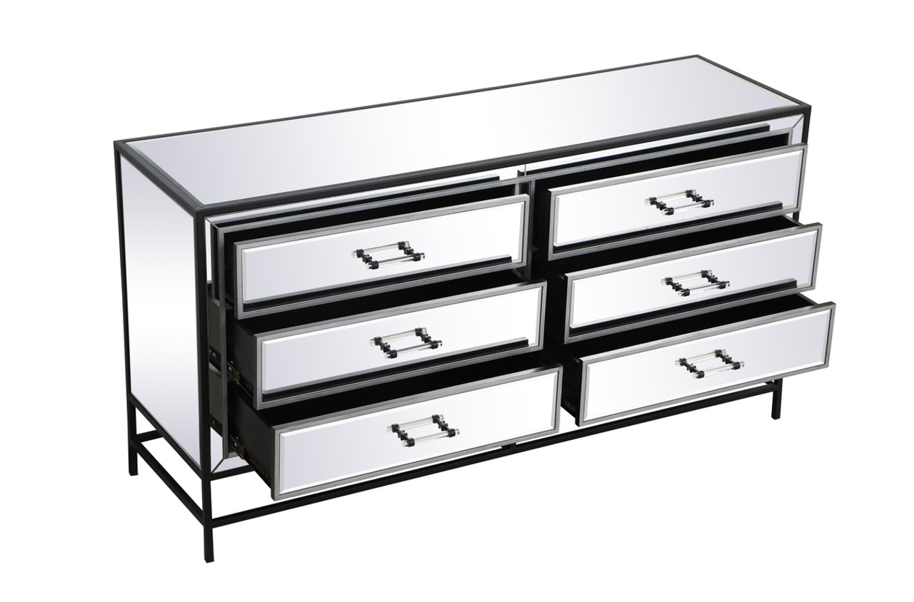 Elegant Decor MF73036BK 60 inch mirrored 6 drawers chest in black