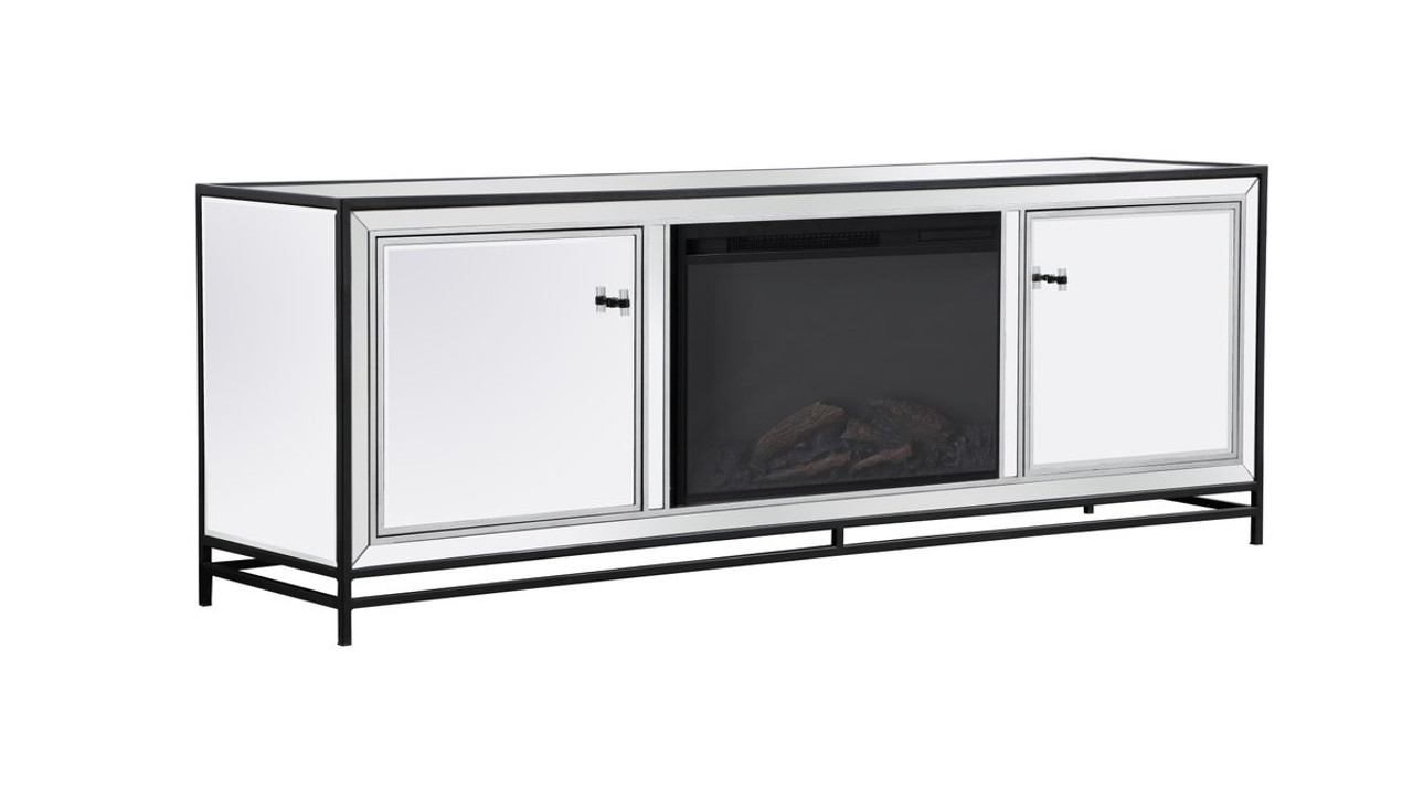 Elegant Decor MF70172BK-F1 James 72 in. mirrored tv stand with wood fireplace in black