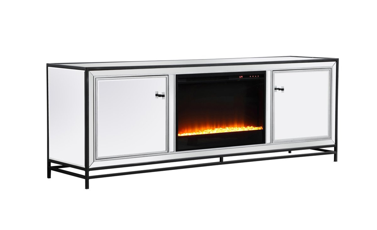 Elegant Decor MF70172BK-F2 James 72 in. mirrored tv stand with crystal fireplace in black Elegant Decor MF70172BK-F2 James 72 in. mirrored tv stand with crystal fireplace in black