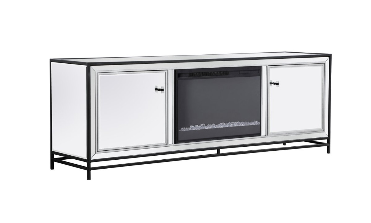 Elegant Decor MF70172BK-F2 James 72 in. mirrored tv stand with crystal fireplace in black