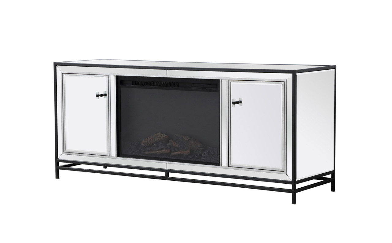 Elegant Décor MF701BK-F1 James 60 in. mirrored tv stand with wood fireplace in black