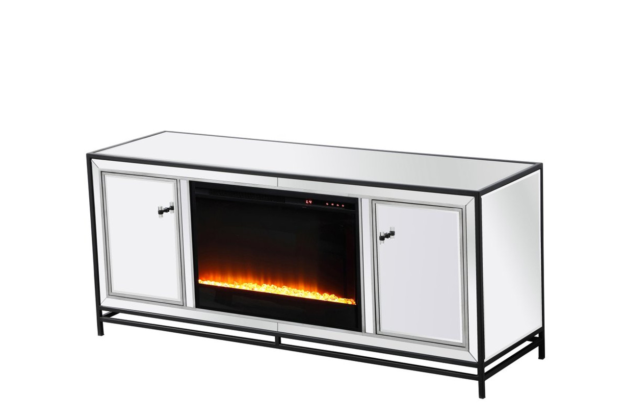 Elegant Décor MF701BK-F2 James 60 in. mirrored tv stand with crystal fireplace in black