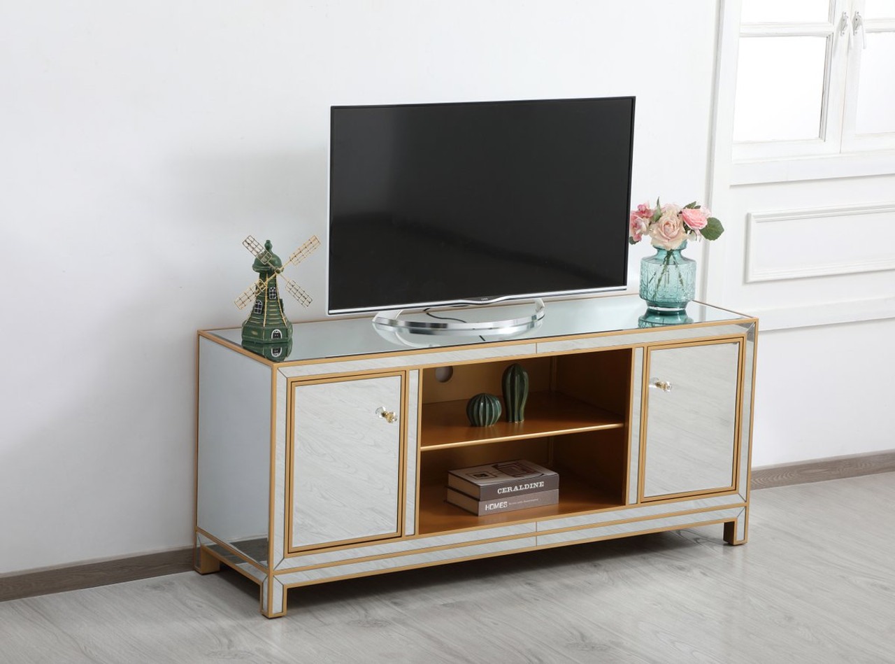 Elegant Decor MF701G Reflexion 60 in. mirrored tv stand in gold