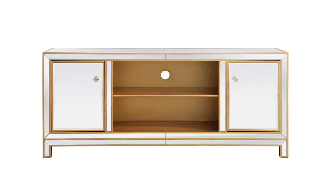 Elegant Decor MF701G Reflexion 60 in. mirrored tv stand in gold