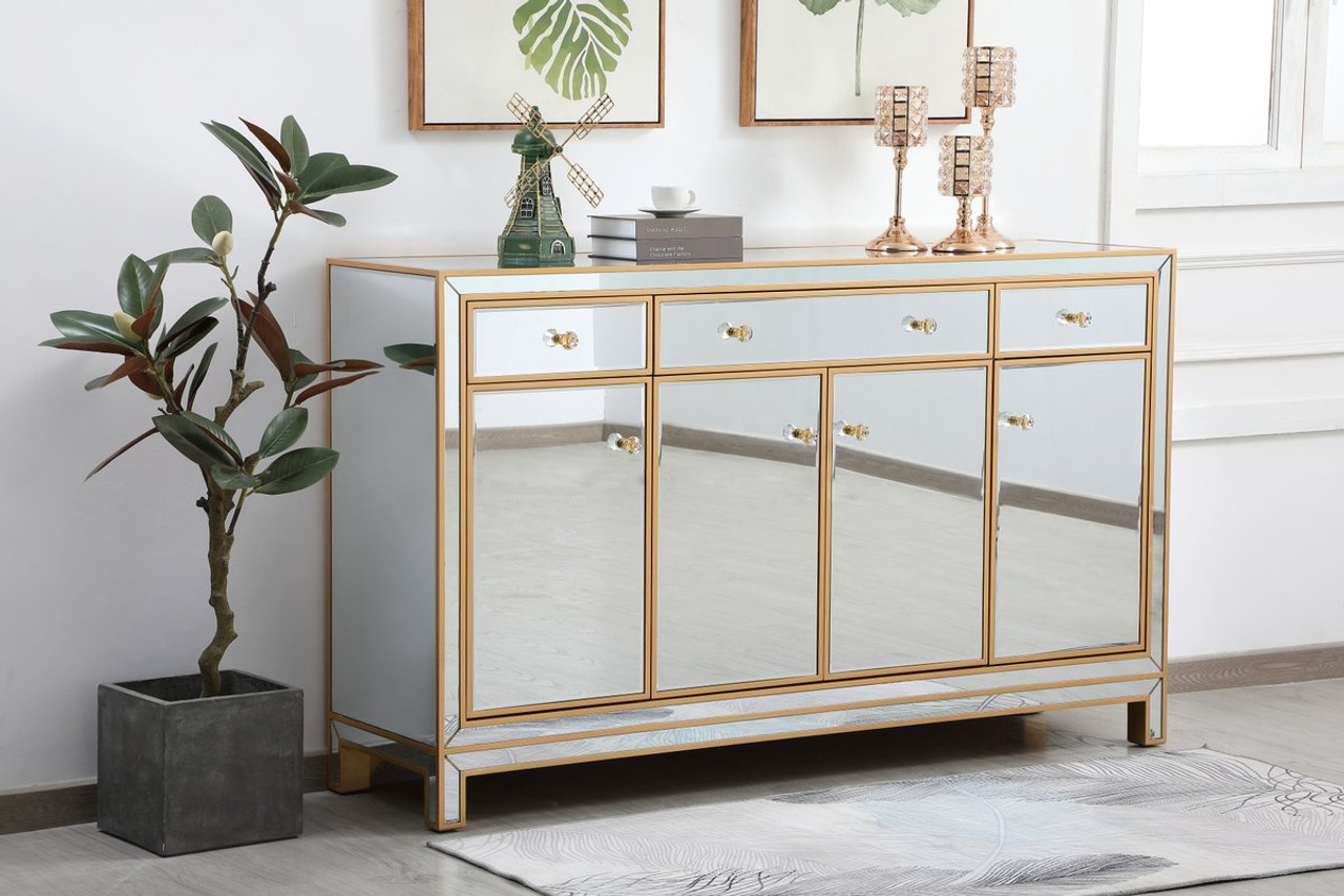 Elegant Décor MF72060G Reflexion 60 in. mirrored credenza in gold