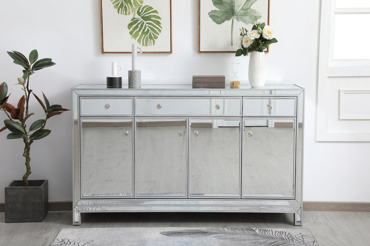 Elegant Décor MF72060S Reflexion 60 in. mirrored credenza in antiqueSilver