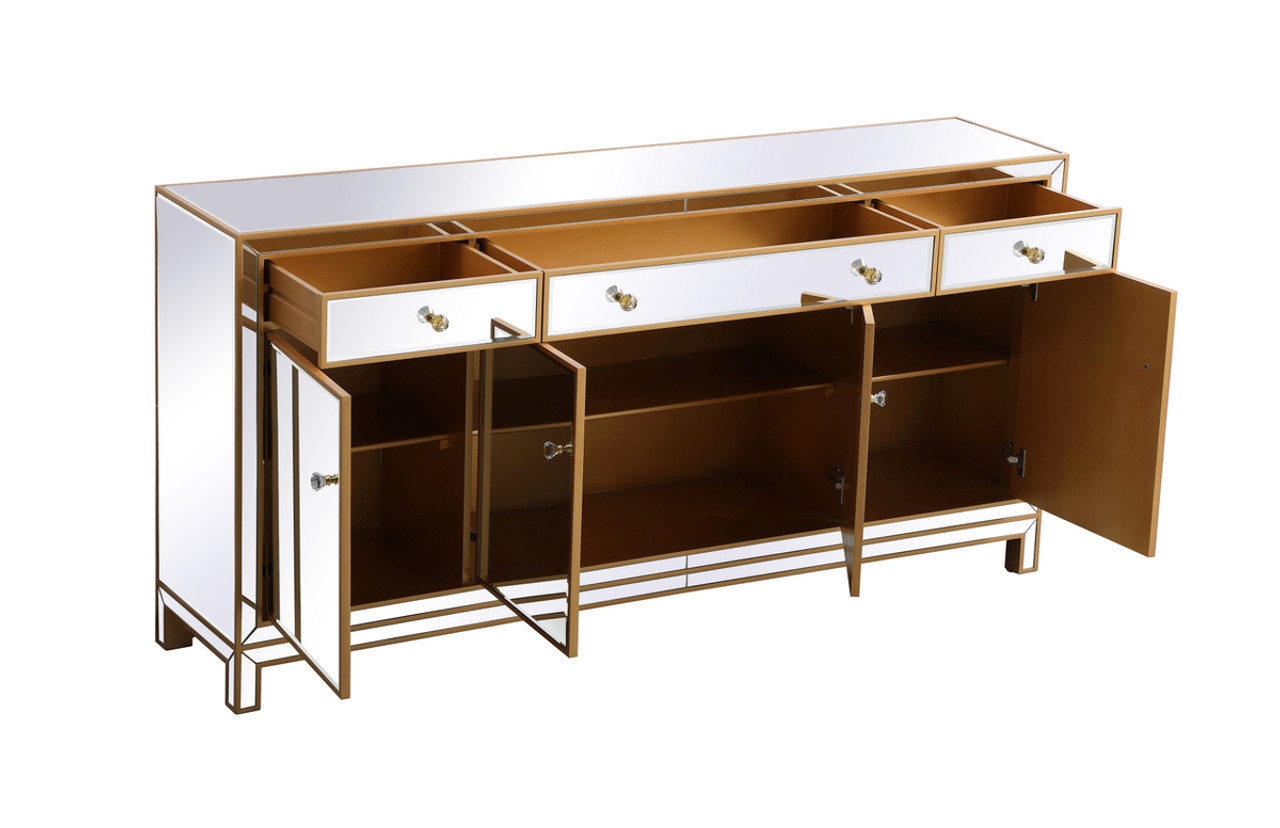 Elegant Decor MF72072G Reflexion 72 in. mirrored credenza in gold