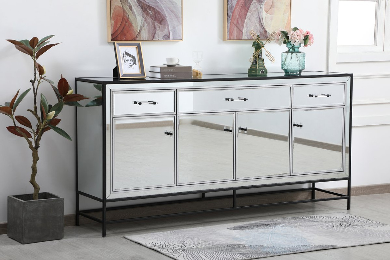 Elegant Décor MF72072BK James 72 in. mirrored credenza in black