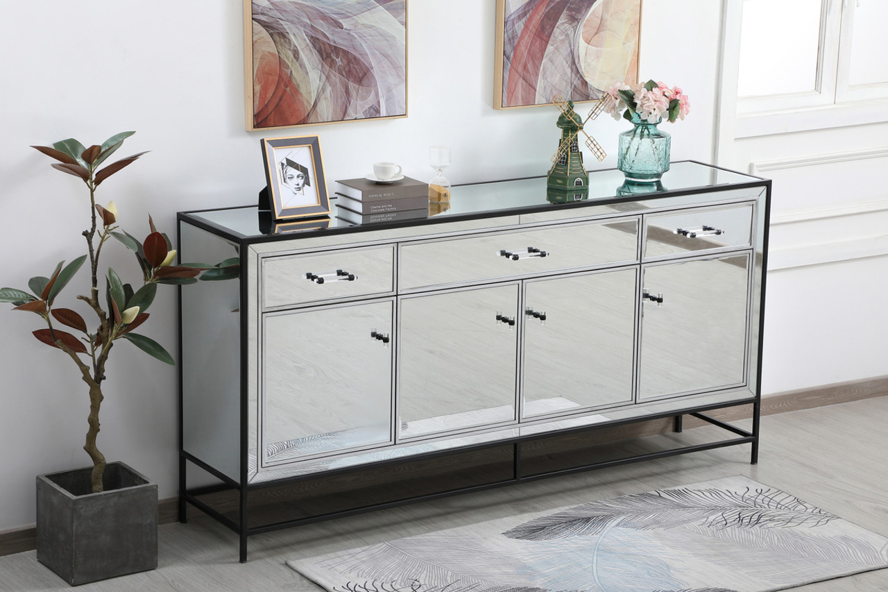 Elegant Décor MF72072BK James 72 in. mirrored credenza in black