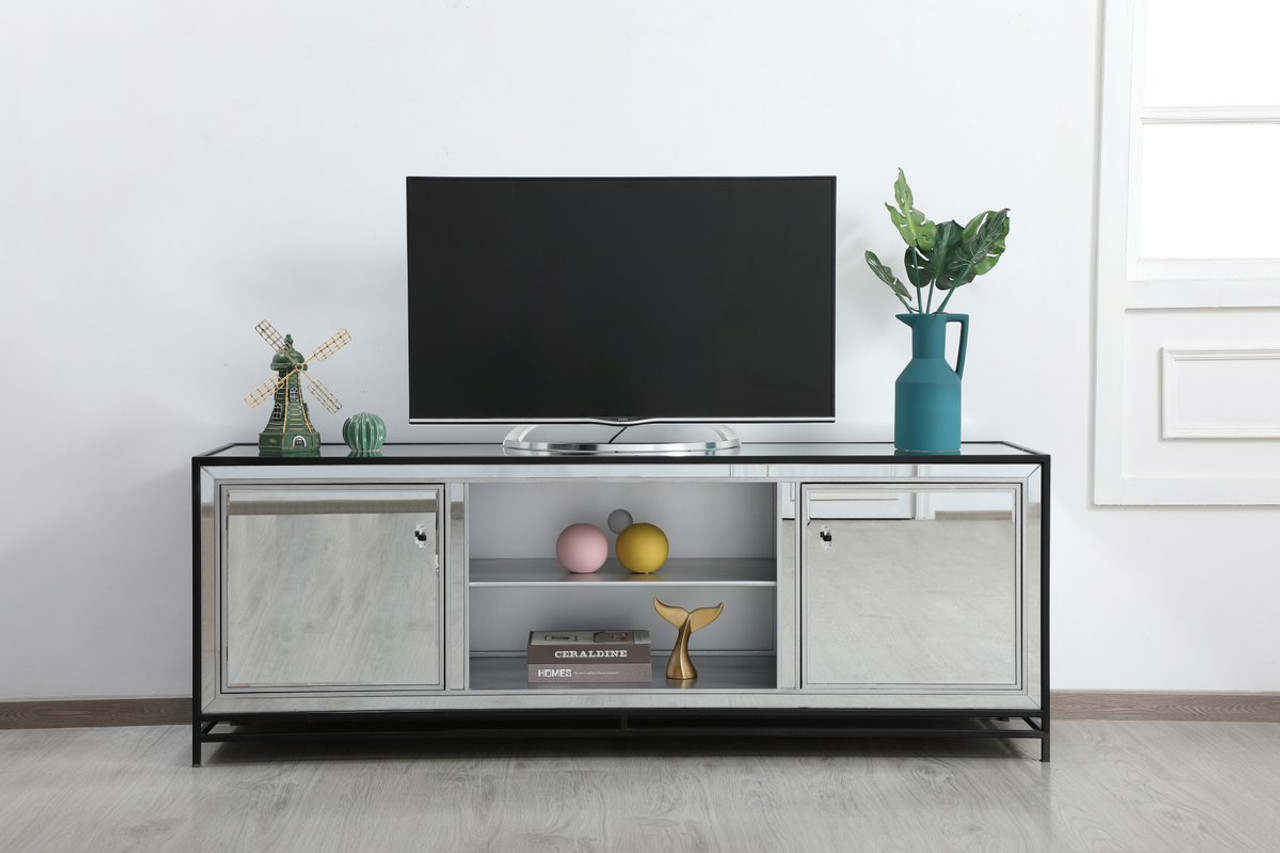 Elegant Decor MF70172BK James 72 in. mirrored tv stand in black