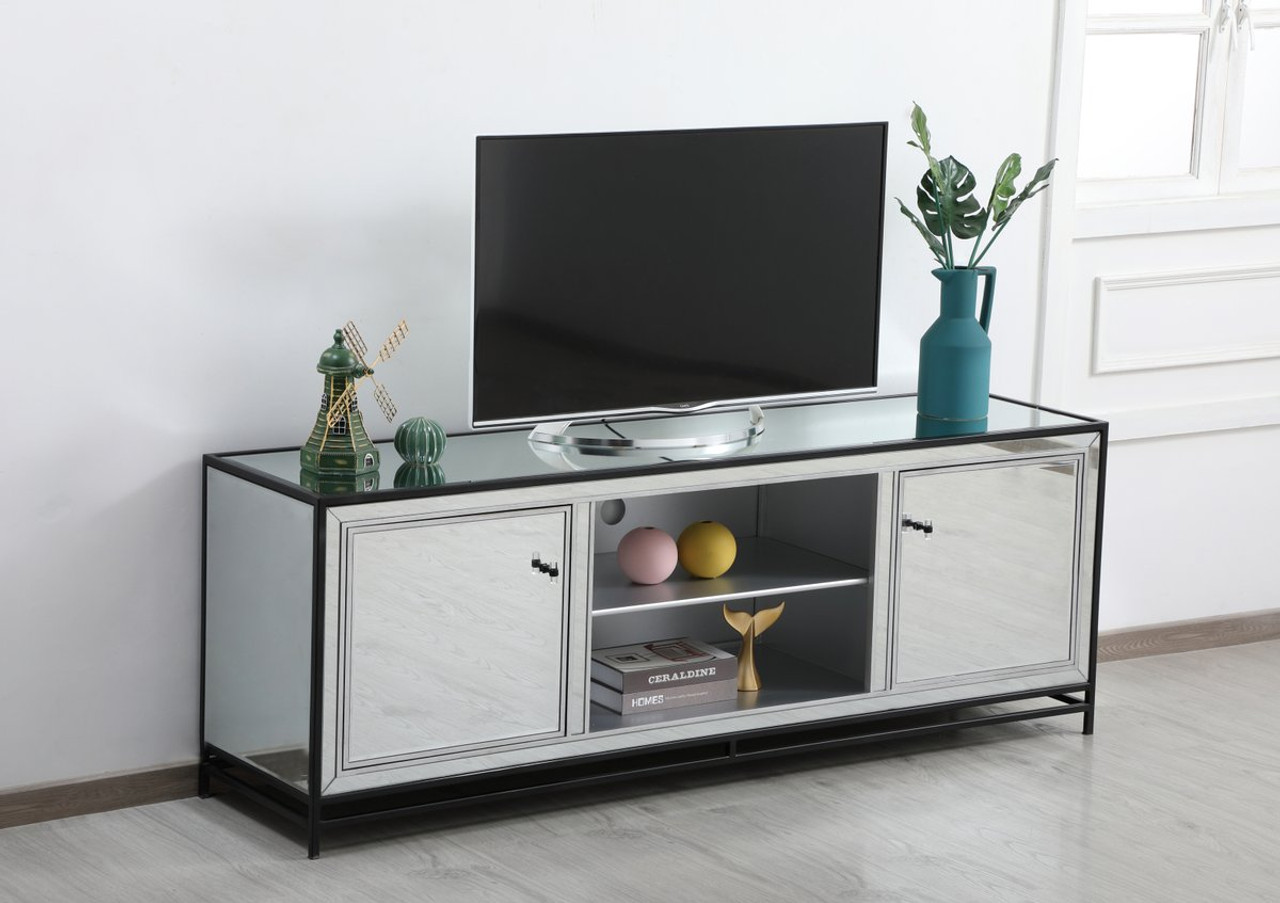 Elegant Decor MF70172BK James 72 in. mirrored tv stand in black Elegant Decor MF70172BK James 72 in. mirrored tv stand in black