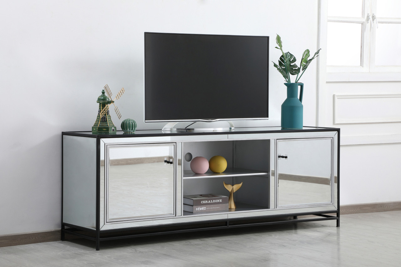 Elegant Decor MF70172BK James 72 in. mirrored tv stand in black