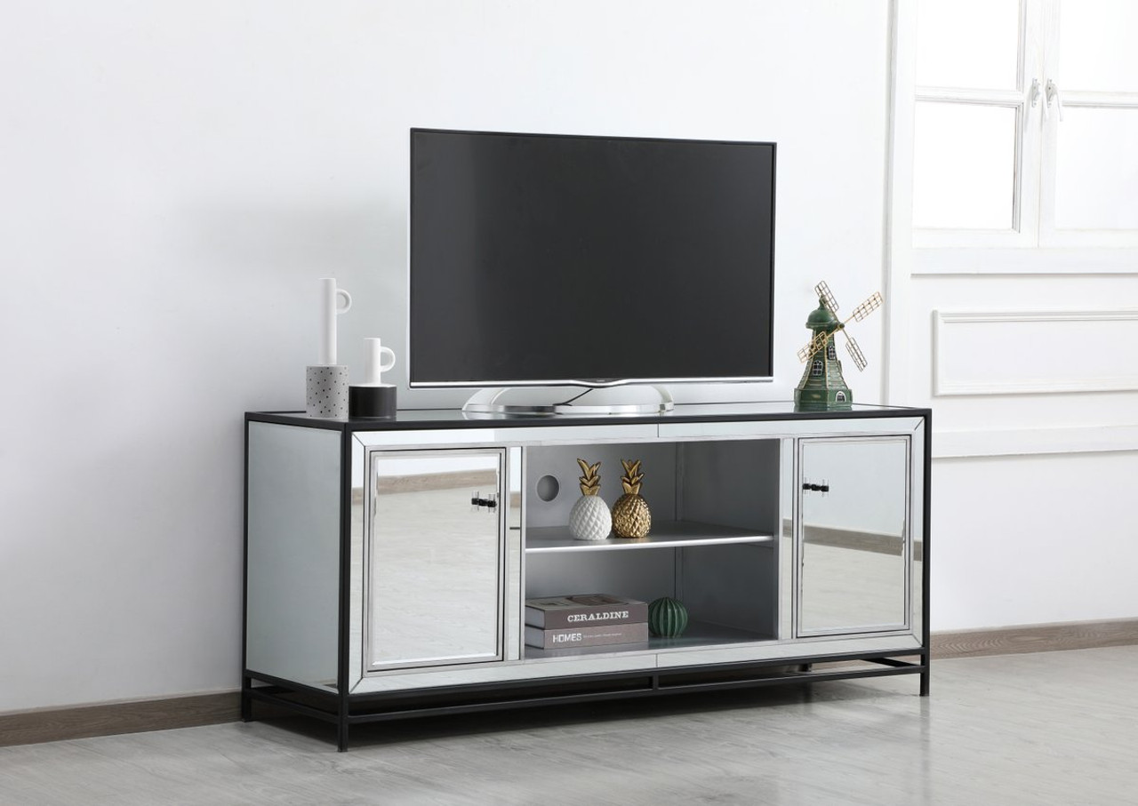 Elegant Décor MF701BK James 60 in. mirrored tv stand in black